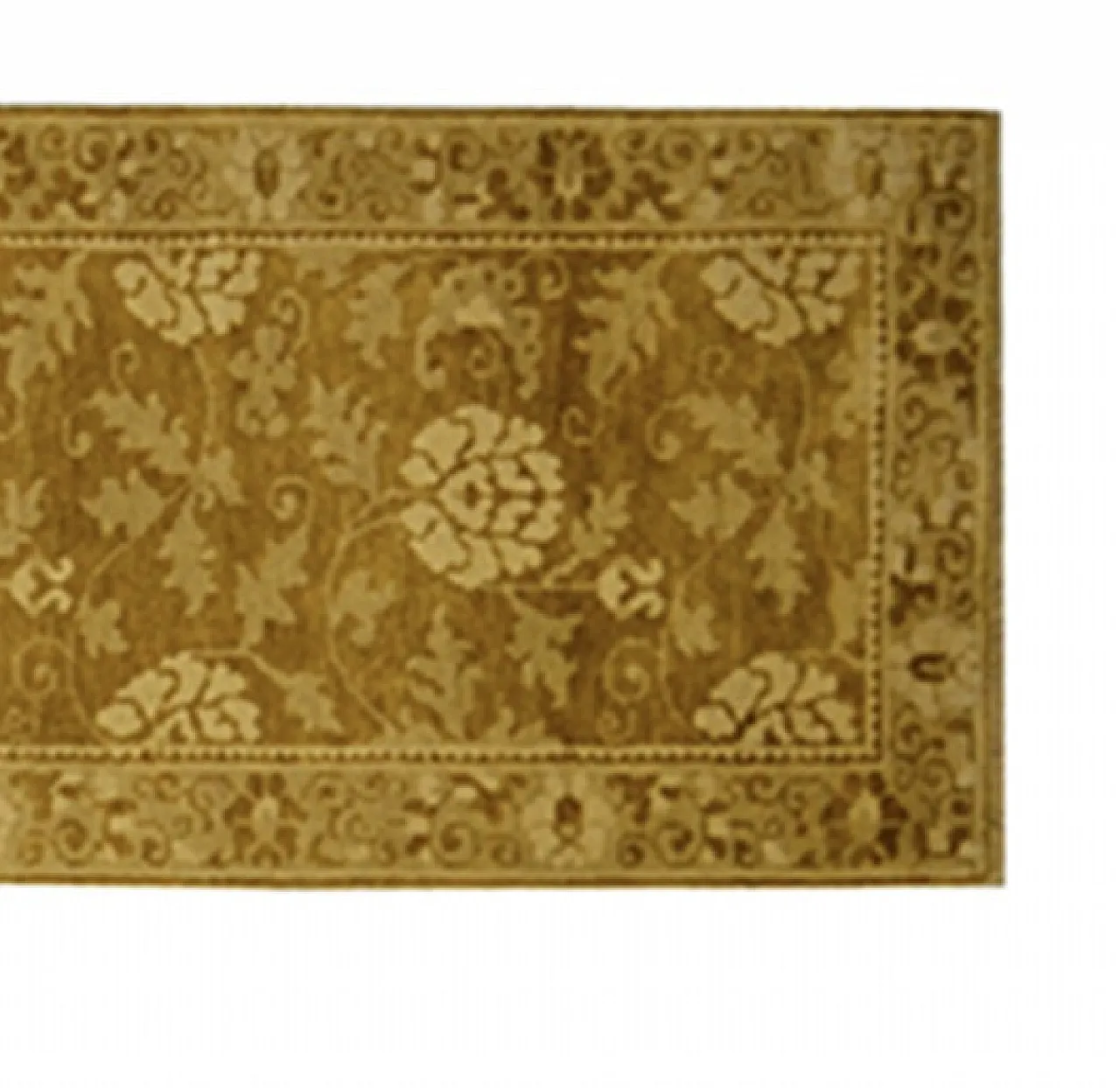 Floral lotus Patterned Ocre Runner Rug, 19th century 2